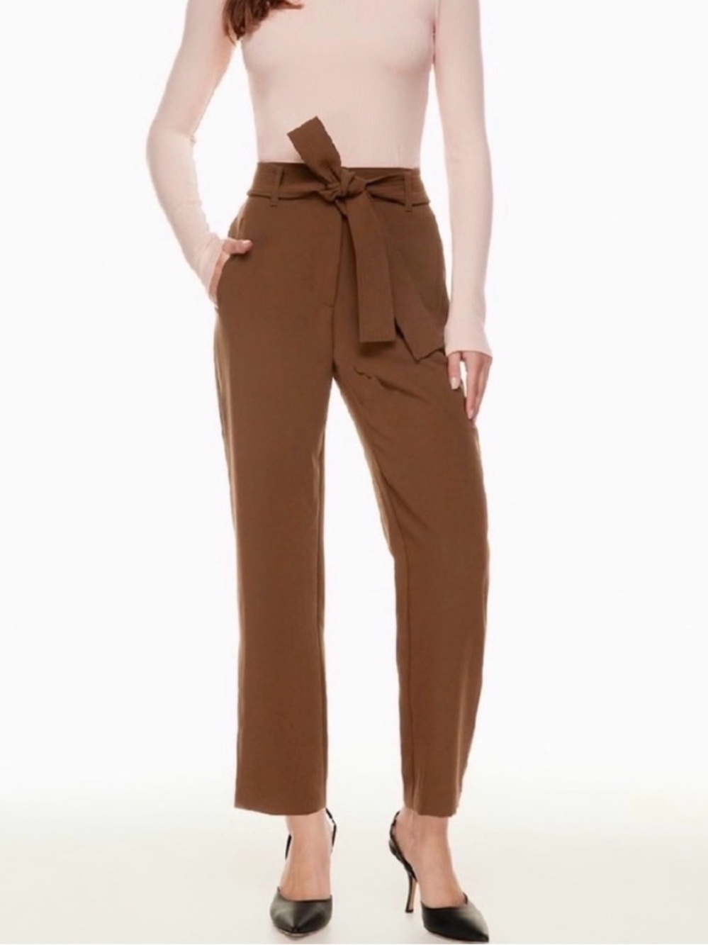 NEW Aritzia Wilfred Tie-Front Pants Size 4 Cognac Brown NWT